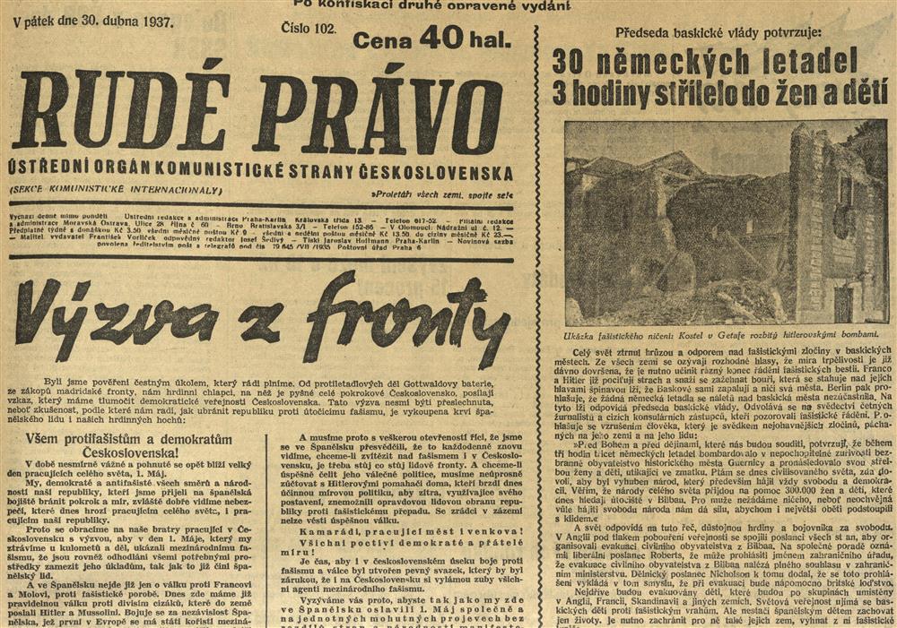 Z dobového tisku. Rudé právo, r. 18. 1. 5. 1937, č. 103, s. 5 Španělsko – Rudé právo, r. 18. 1. 5. 1937, č. 103, s. 5